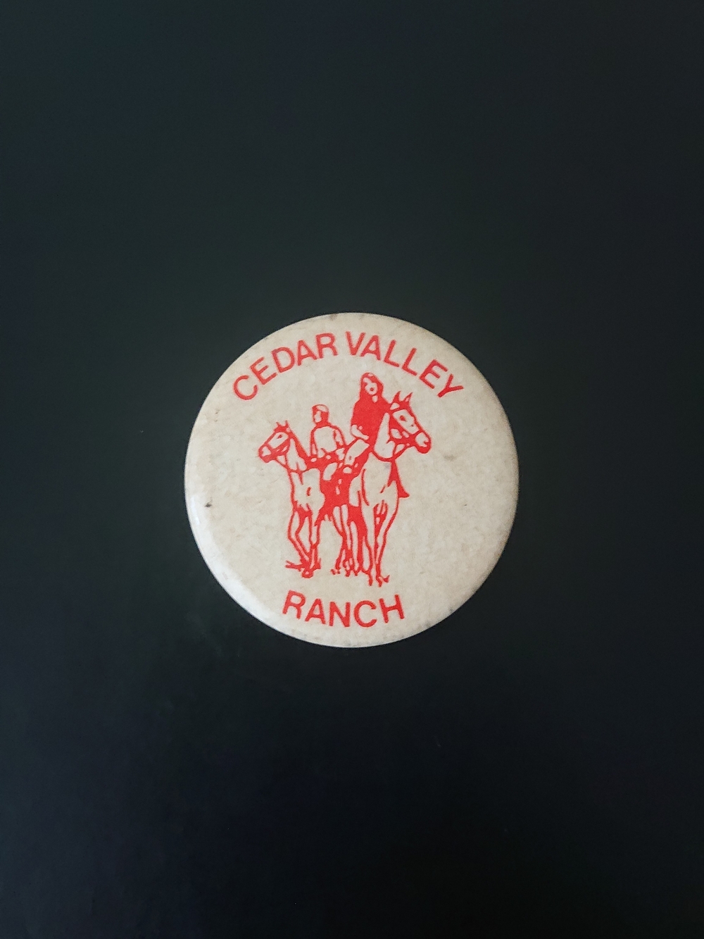 Vintage 1.5" Round Pin Button - Cedar Valley Ranch - Cowboys Horses   GENERAL  T